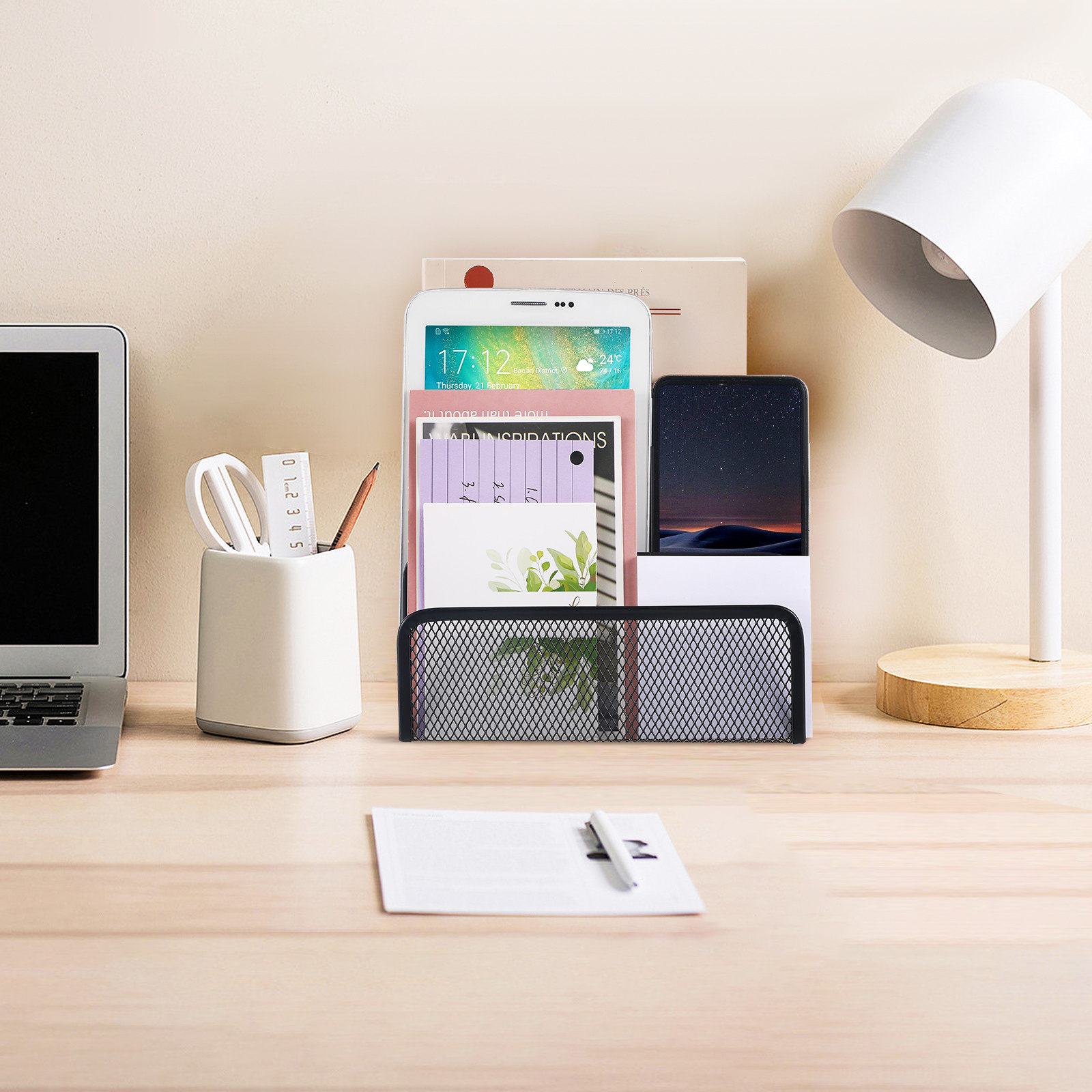 Magazine Holder Rack - Трехсекционный металлический сетчатый органайзер для стола,